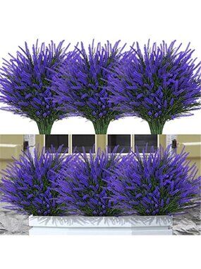 Artificial Lavender Plants UV Resistant Fake Flowers Outdoor Porch Decor